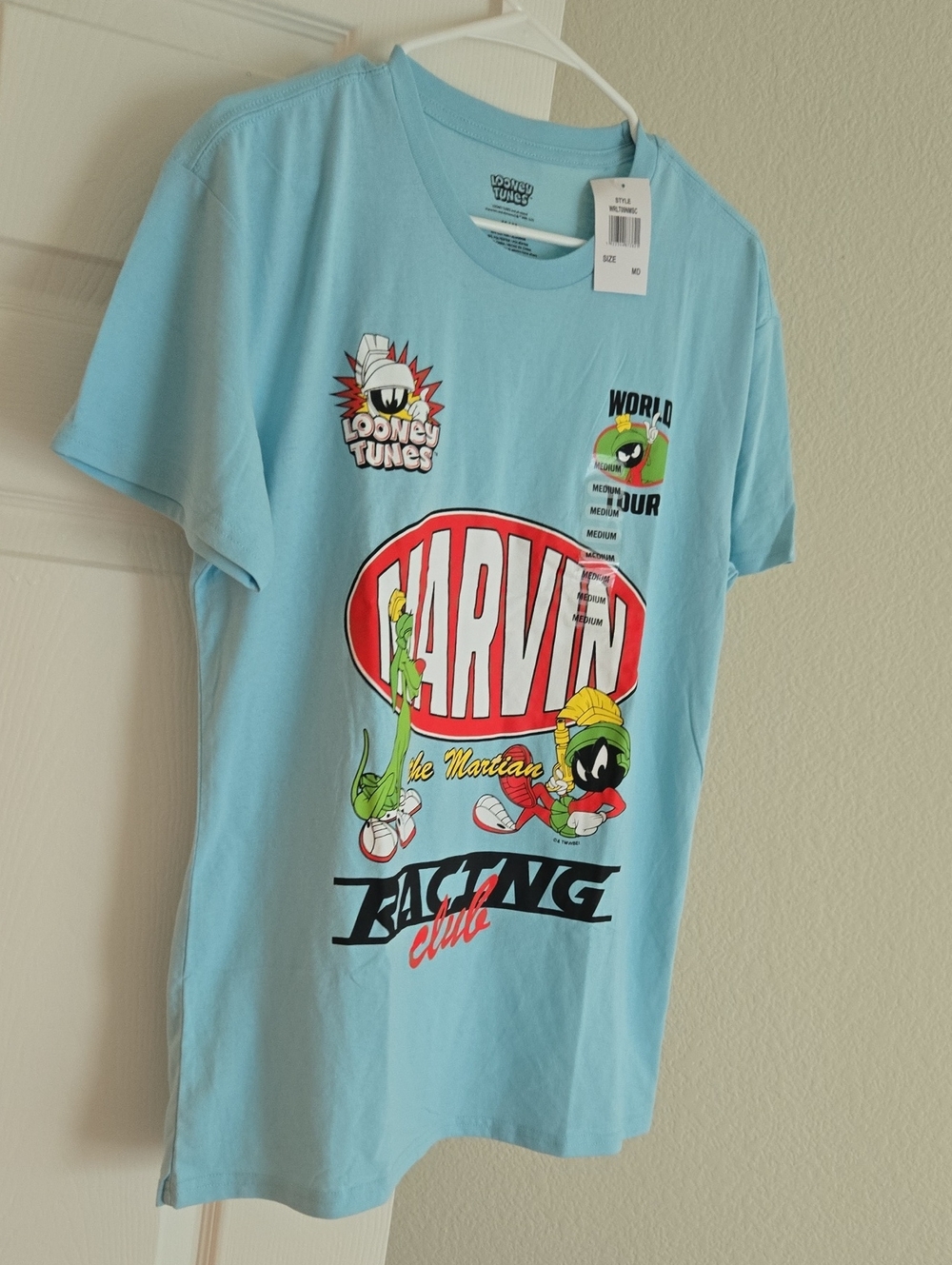 Looney Tunes Marvin the Martian Light Blue Graphic Tee Size M NWT